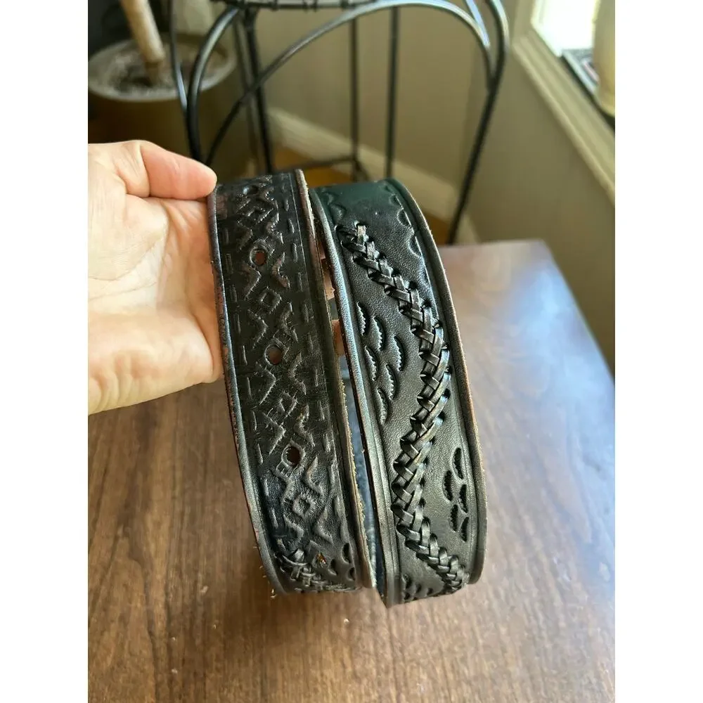 Vintage black tool woven leather size 36 men’s belt Mexico
